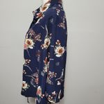 ASOS NYLON Apparel navy foral trumpet sleeve blouse size large Photo 3