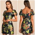 Lulus  Womens HOCO So Stunning Floral Jacquard Puff Sleeve Mini Dress Size M‎ Photo 1