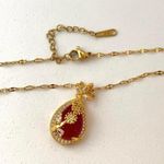18K Gold Plated Red Crystal Flower Pendant Necklace for Women Photo 4
