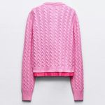 ZARA Contrast Cable Knit Cardigan Snap Button Pink Size L NEW Photo 3
