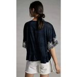 Pilcro Anthropologie  Orchid Embroidered Top Navy Blue White EUC Size Small Photo 1