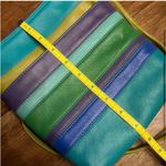 Leather Cross Body Shoulder Bag by ILI New York Colorful Stripes Blue Photo 4
