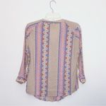 Maeve  Anthropologie Sunset District Aztec Beige and Blue Geometric Blouse Small Photo 2