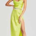 Retrofête Retrofete NEW Marlene Silk Cowl Neck Side Slit Maxi Dress Neon Yellow Photo 0