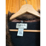 Mary McFadden Collection Black Lambswool Faux Fur Collar Belted Cardigan Coat 1X Photo 2