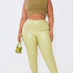 Pretty Little Thing NWT Olive Green Split Hem Faux Leather Pants Photo 0