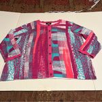 Bob Mackie  Womens SZ 1X Pink Blue Long‎ Sleeve Cardigan Sweater Full Art To Wear Photo 10