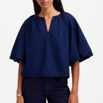 Madewell  Bubble-Sleeve Top in Poplin in Deep Cobalt Size 14 Photo 0