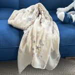 Elegant Cream Floral Embroidered scarf Blue Photo 0