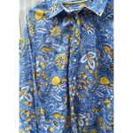 Talbots  Women’s Sz L Classic Button Shirt Botanical Blue Sunflower Spring Photo 13