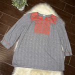 Layerz Clothing black & white houndstooth burnt orange embroidery peasant top Size 3X Photo 0