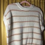 SheIn Striped Sweater Knit Top White and Brown Short Sleeve Cute Casual‎ Pullover Photo 1