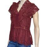 MISA Los Angeles Misa Women’s Size XS Burgundy Maroon Lace Cotton Gauze Ruffled Cap Sleeve Shirt Photo 1