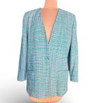 Vintage 80s Pastel Teal Pink Plaid Oversized Blazer Jacket Silk Preppy Academia Blue Size 12 Photo 10
