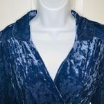 Modcloth  Peak of Chic Crushed Velvet Top Faux Wrap Puff Sleeve Blue S Photo 4