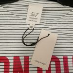 Cinq à Sept 💕CINQ A SEPT💕 Boatneck Striped Graphic Tee ~ BONJOUR Black & White Small S NWT Photo 5