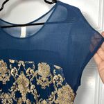 SUNDANCE Anderson Metallic Embroidered Cap Sleeve Shift Dress in Navy/Gold Blue Photo 5