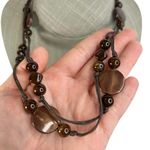 Shimmer Brown Faux Stone Acrylic Beaded Cord Long Necklace Photo 1