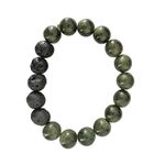 Lava Stone & Dark Green Stone Stretch Beaded Bead Bracelet 3" Boho Earthy Forest Black Photo 4