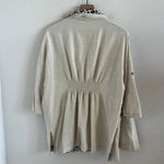 Umgee Cream Linen Leopard Kimono Sweater Top Open Front Roll Sleeve Medium Photo 1