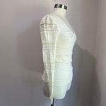 EXPRESS Women's Ivory Long Sleeve V Neck Textured Semi Sheer Lace Top Size XS Photo 3