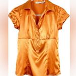 ZARA Basic Size XS Satin Orange V-Neck Top with Short Cap Sleeves 1/2 bu… Photo 0