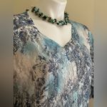 Papa Vancouver Blues White Lace /Sheer V Neck Floral Design Blouse Sz XL Blue Photo 1