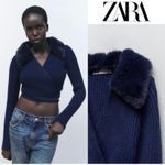 ZARA NWT FAUX FUR LAPEL COLLAR KNIT CARDIGAN Photo 7
