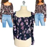 Wild Fable FLIRTY Floral Cropped Smocked Long Sleeve Square Neck Boho Top Medium Photo 1