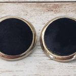 Vintage Clip On Earrings Black Fabric Circle with Gold Tone Halo Photo 0