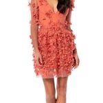 Anthropologie Helsi Sidney Long-Sleeve V-Neck Floral Appliqué Mini Dress in Coral- NWT Photo 0