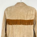 Vintage Giacca Leather Jacket Velvet Fringe Size Medium Western Bohemian Tan Photo 11
