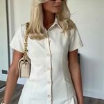 ZARA  mini dress pleated skirt collar button up ivory casual classic old money  Photo 10
