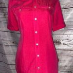 Chico's 0 Button Front Shirt Women S Short Sleeve Collar Chest Pocket Pink Modal Photo 0