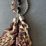 Vintage Animal Print Necklace Scarf Leopard Beaded Brown Photo 2