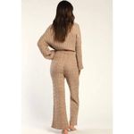 Lulus Twice the Cozy Beige Cable Knit Wide-Leg Lounge Pants Boho Hippie Large Photo 2