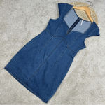 Free People Lia Stretch Denim Mini Dress Cap Sleeve Bodycon Stretch Size SP Photo 3