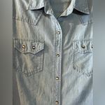 Evan Picone Pearl Snap Denim Jean Shirt Lg Western Rodeo Cowgirl Country Vintage Blue Photo 2