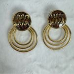 Vintage Gold Tone Earrings With Glass Brown Black Cream & Copper Feather Design Photo 1