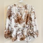 Meraki Cream Bishop Sleeve Wrap Blouse Photo 1