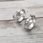 Vintage Clip On Earrings Silver Tone Chunky Hoops with Cut Out Photo 2