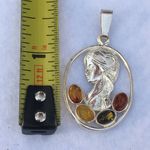 Sterling Silver Baltic Amber Multi Color Stones Pendant, Natural Amber, Amber Fa Orange Photo 4