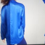 Terez  Electric Blue and Navy Silk Colorblock Button Down Size S $248 Photo 7