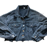 SheIn  Fringe Black Cropped Denim Jacket M Photo 0