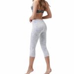 Tesla  Mid-Rise White Grey Cropped Heather‎ Marl Space Dye Leggings Small Photo 1