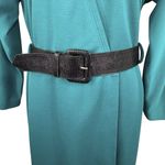 VTG 80s Wrap Midi Dress Belted Long Sleeve V Neck Shoulder Pads Teal Women’s 12 Blue Photo 6