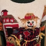 Tiara International Vintage Tiara Int'l Fall Sweater Medium Scarecrow Pumpkin Farm Knit Cottage Photo 3