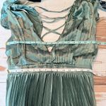Lulus  Exceptional Drama Sage Green Satin Lace-Up Pleated Maxi Dress Photo 4
