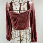 Altar'd State Altar’d State pink velvet butterfly print long sleeve crop top size small Photo 0