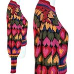 Farm Rio  Full Of Hearts Jacquard Sweater Rainbow Wool Blend Juliet Sleeves XS Photo 10
